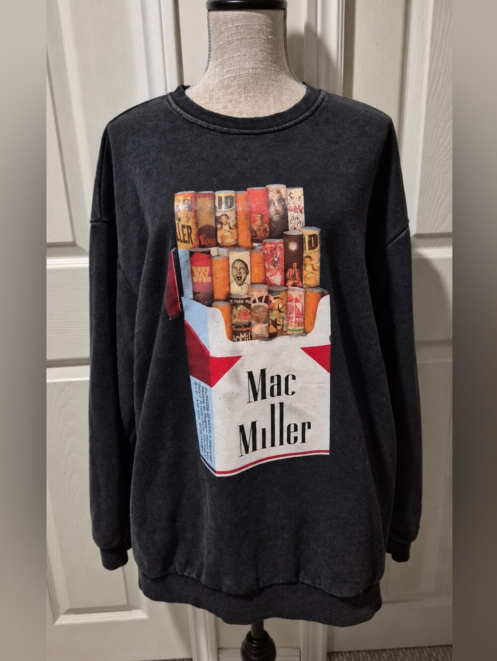 Mac Miller Cigarette Pack Oversized Washed Graphic Sweatshirt XXL